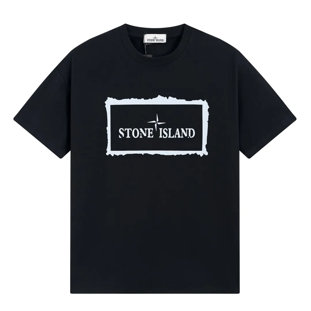 W612#P110💰 [Stone lsland/Stone Island summer new front and back printed short-sleeved T-shirt] ⚠️[Original creation, high control of details] Made of 260 grams of combed cotton, 32-count double yarn - Simple basic versatile style, original quality, the first choice for couples. - Made in a large factory, four needles and five threads on the shoulder, neat alignment, high quality workmanship. - Same style for men and women, very versatile, one piece for each hand, details are clearly visible. Color: black White Size: M L